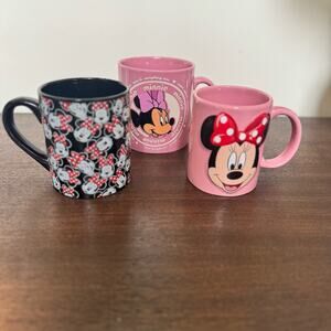 Minnie Mouse Mugs Set of 3 Disney Parks Disney Jerry Leigh Pink Black Red Cups